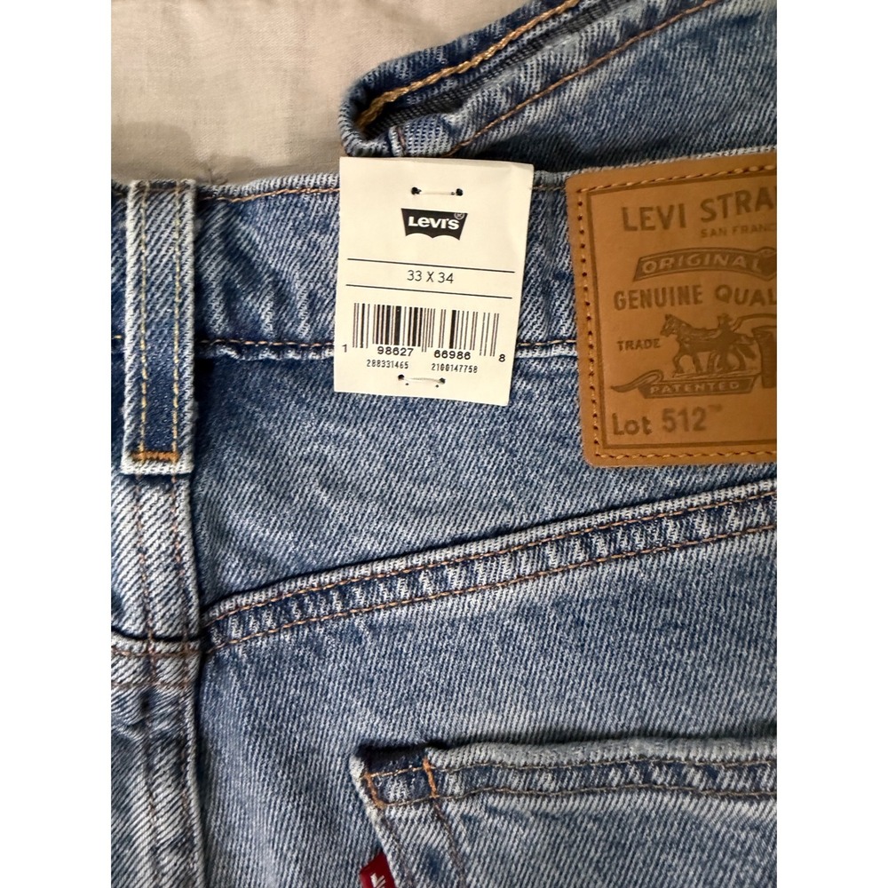 Levis 512 Slim Taper Stretch Selvedge Jeans Mens 33x34 Light Wash Blue Premium - Picture 6 of 9